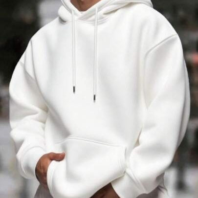 Mens Solid-Color Drop-Shoulder Long-Sleeve Hoodie