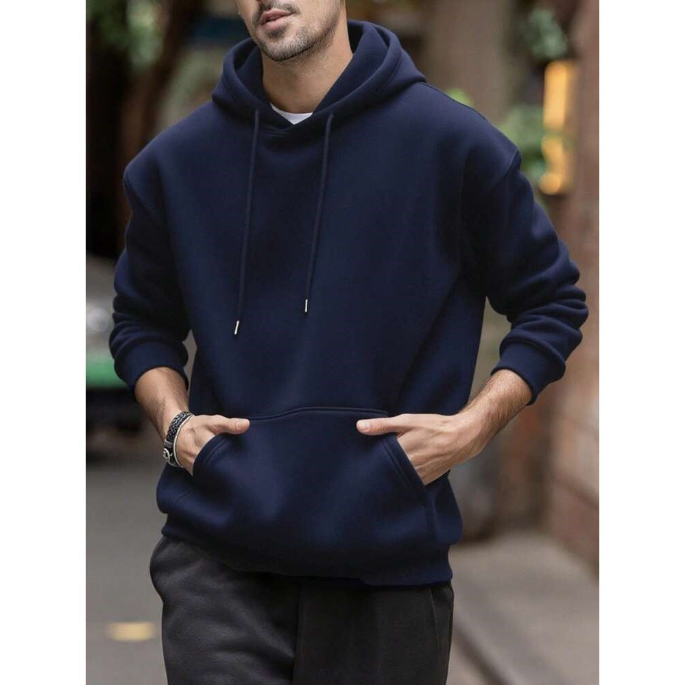 Mens Solid-Color Drop-Shoulder Long-Sleeve Hoodie